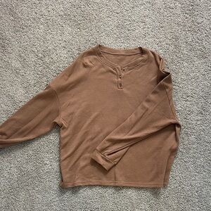 Waffle knit button up Henley top